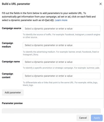 Facebook ads - URL parameters