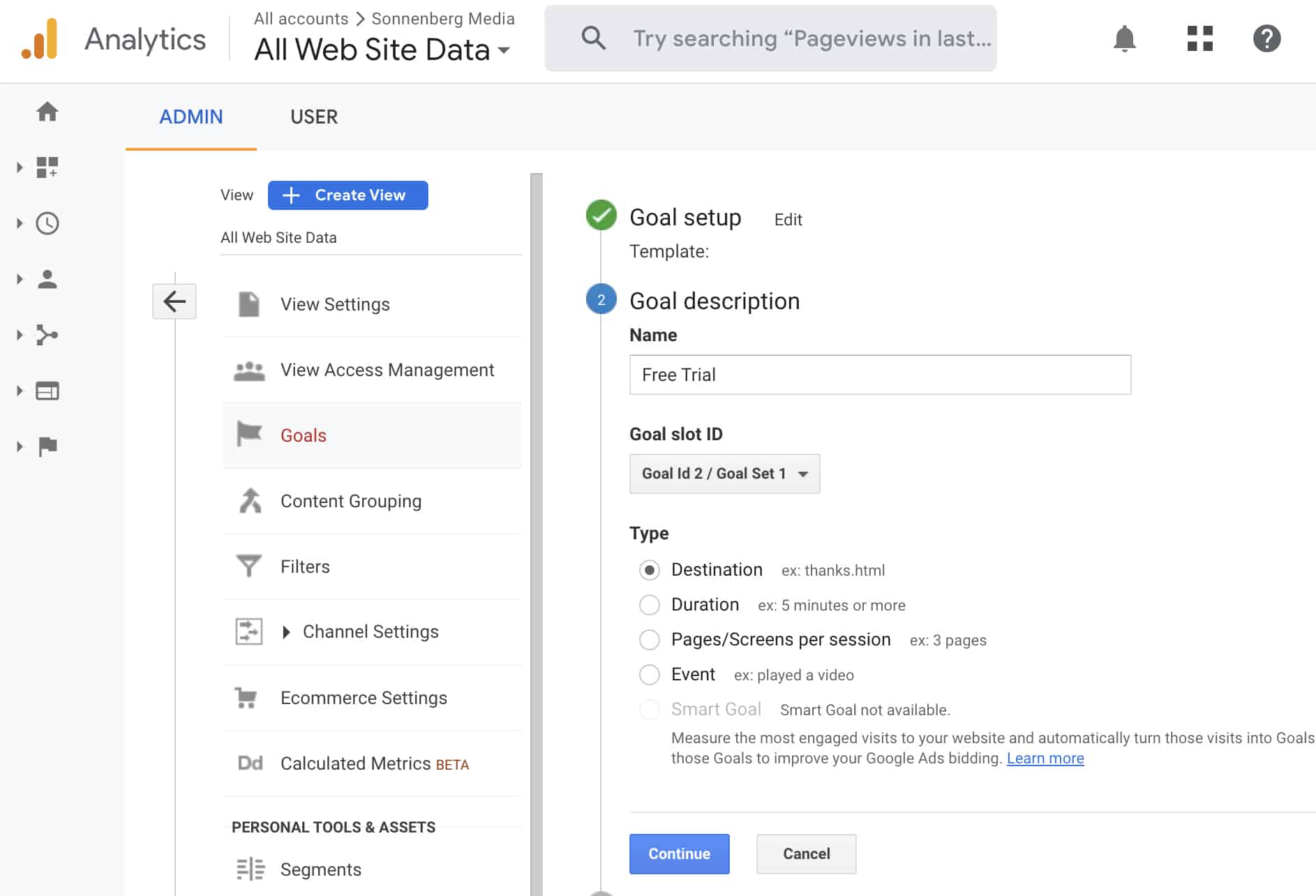 Google Analytics Universal goal setup