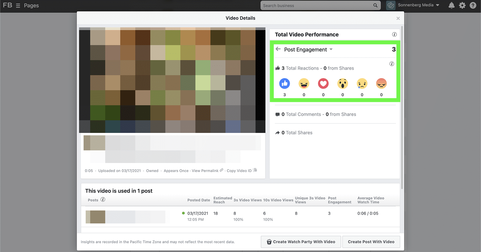 Facebook video engagement metrics