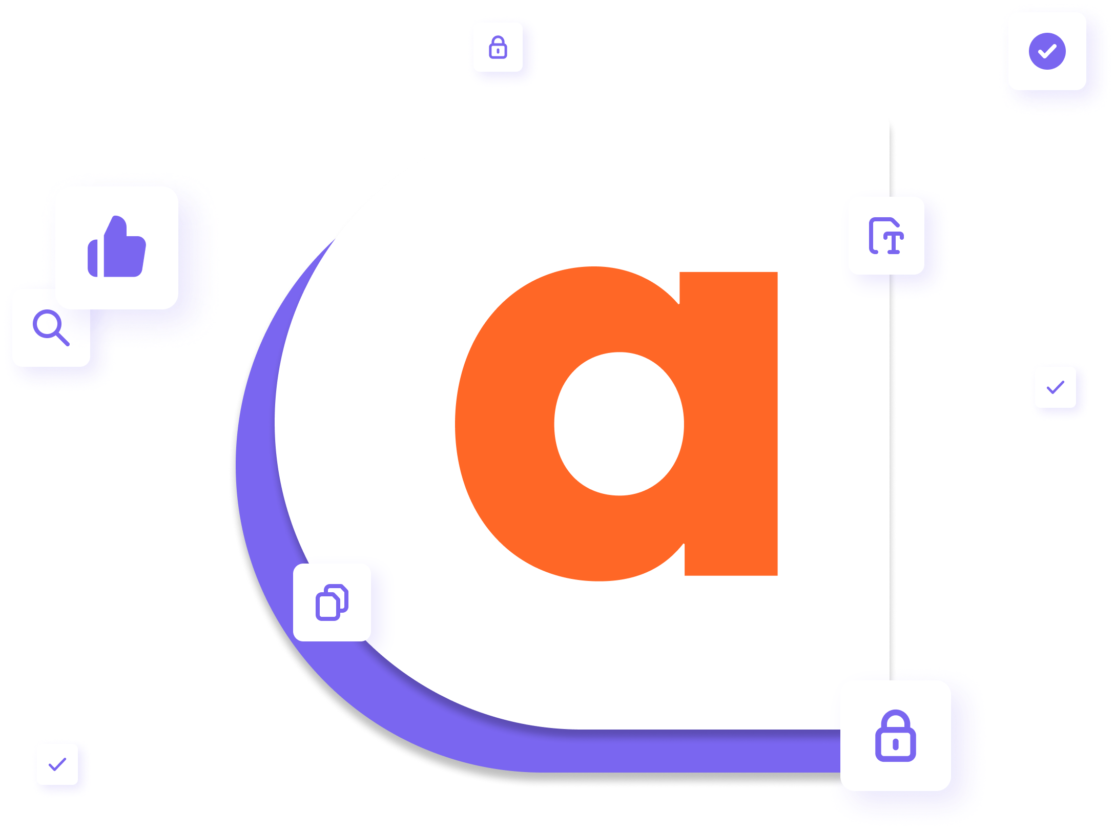 Stylized graphic of a user interface with a sidebar navigation menu, content cards with bullet points, and a pie chart depicting data analysis.